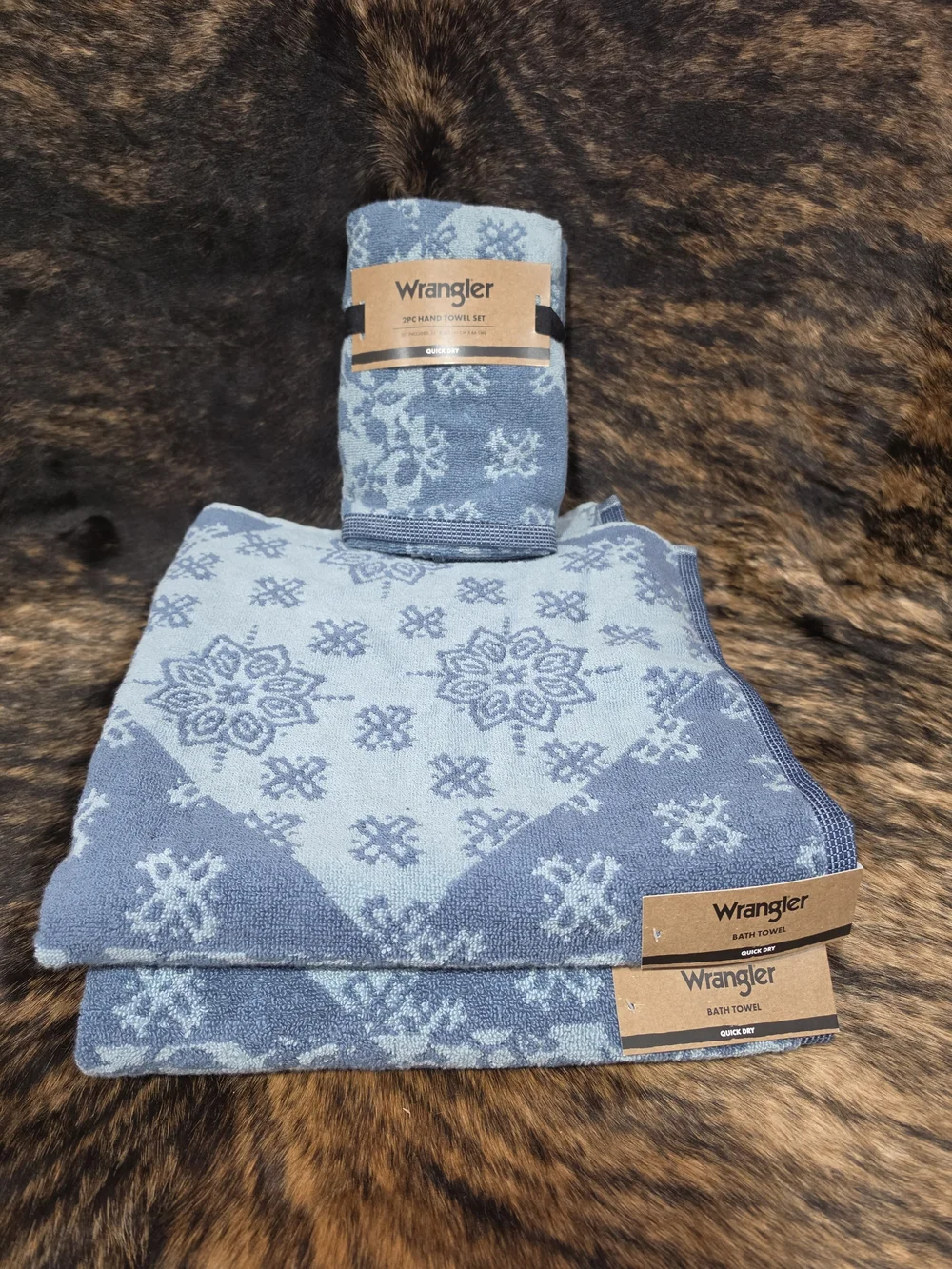 Wrangler Light Blue and Blue Bandana patchwork Pattern Towel Set
